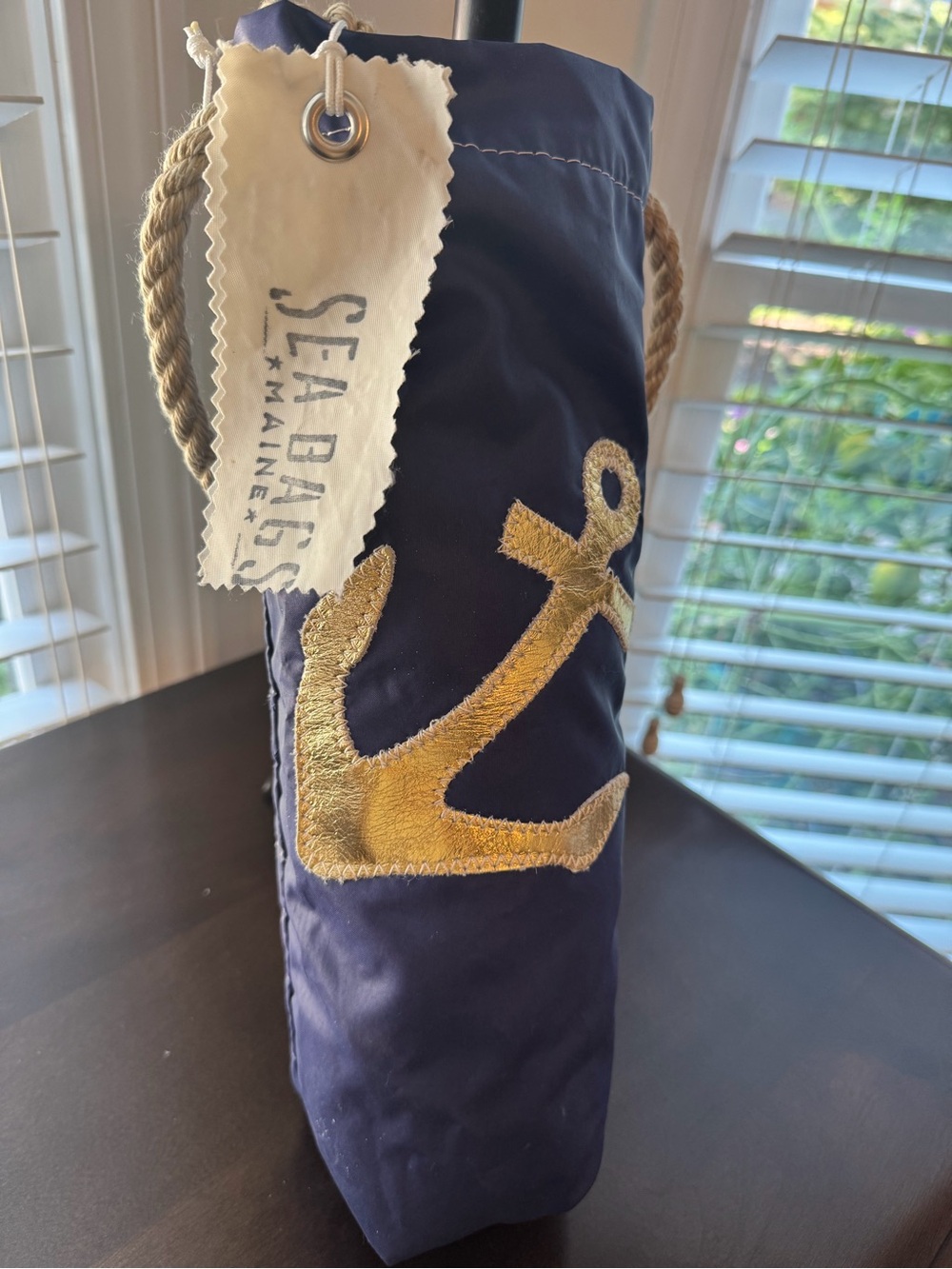 Maine Seabags Navy and Gold Anchor Bottle Tote